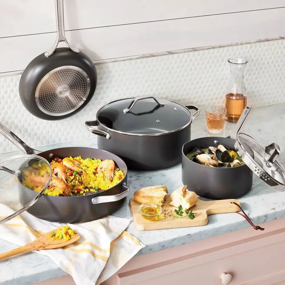 Open Box - 7pc Nonstick Hard Anodized Aluminum Cookware Set Dark Gray - Figmint