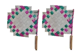 Palm Leaf Hand Fans/Haath ka Pankha/Binchana/Set of 2, Hand Woven, with Wooden Sticks, to get Natural Cooling.