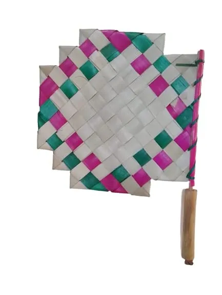 Palm Leaf Hand Fans/Haath ka Pankha/Binchana/Set of 2, Hand Woven, with Wooden Sticks, to get Natural Cooling.