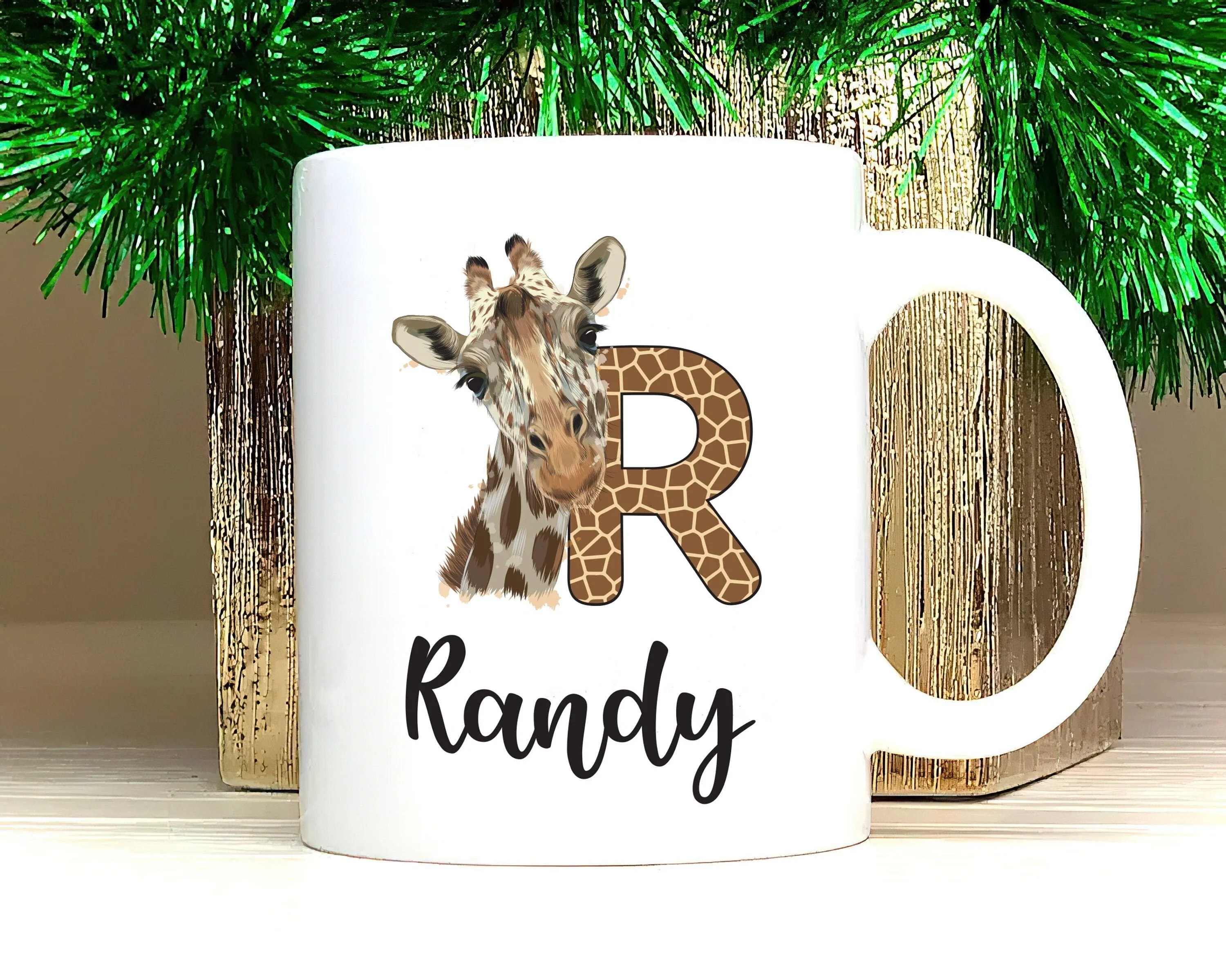 Personalized Giraffe Coffee Mug - Custom Initial Mug, Unique Birthday Gift for Her, Giraffe Lover's Special Gift, Elegant Animal Design