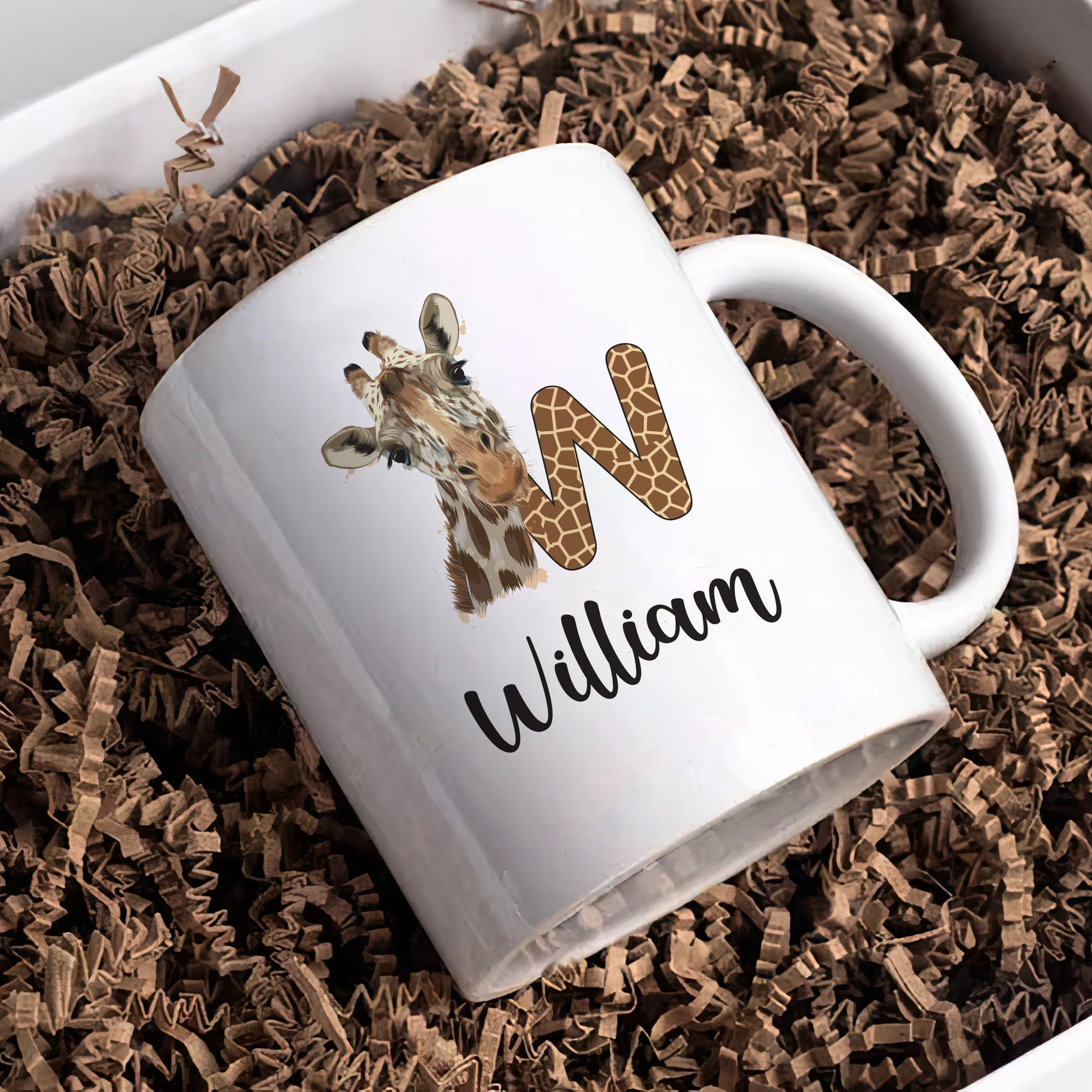 Personalized Giraffe Coffee Mug - Custom Initial Mug, Unique Birthday Gift for Her, Giraffe Lover's Special Gift, Elegant Animal Design