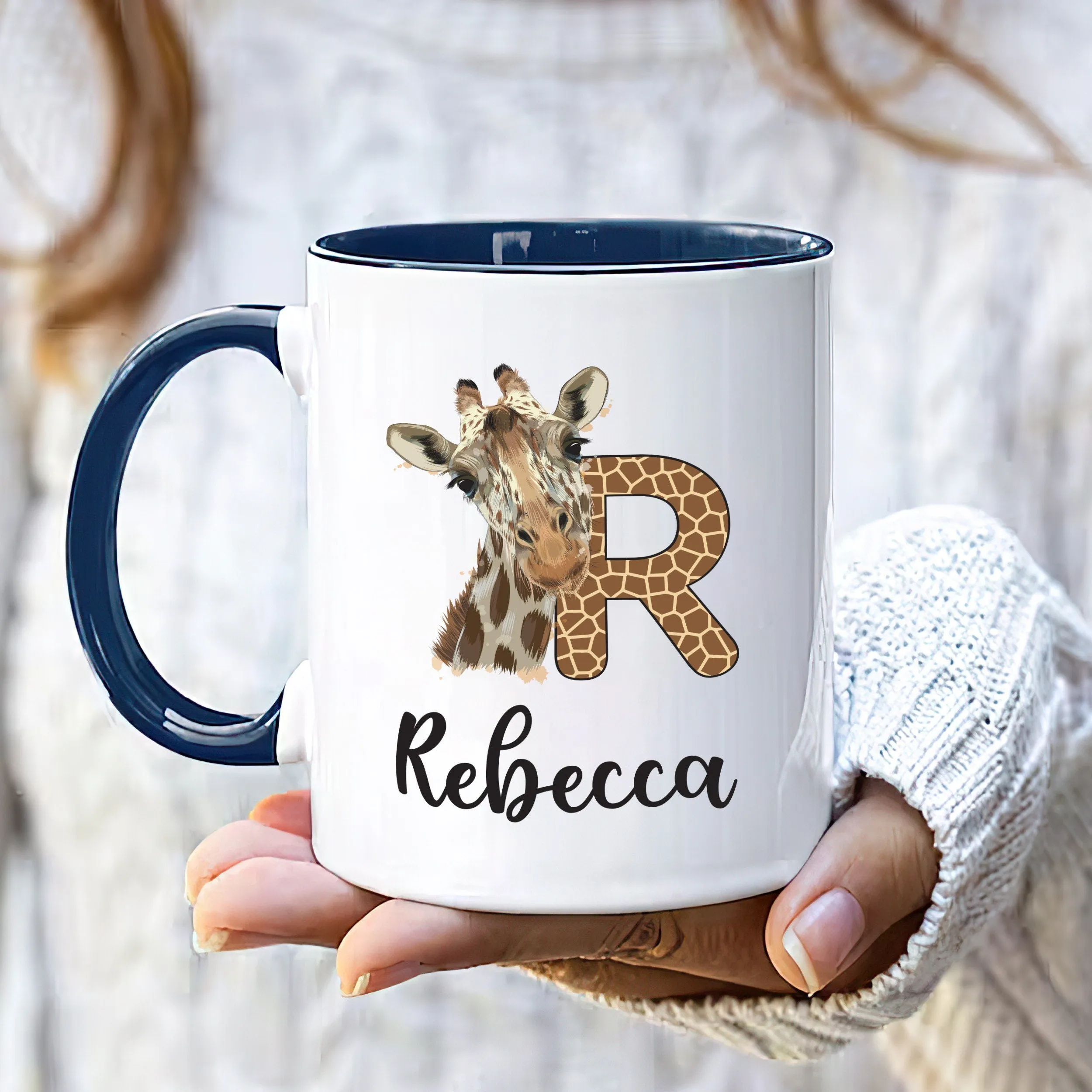 Personalized Giraffe Coffee Mug - Custom Initial Mug, Unique Birthday Gift for Her, Giraffe Lover's Special Gift, Elegant Animal Design