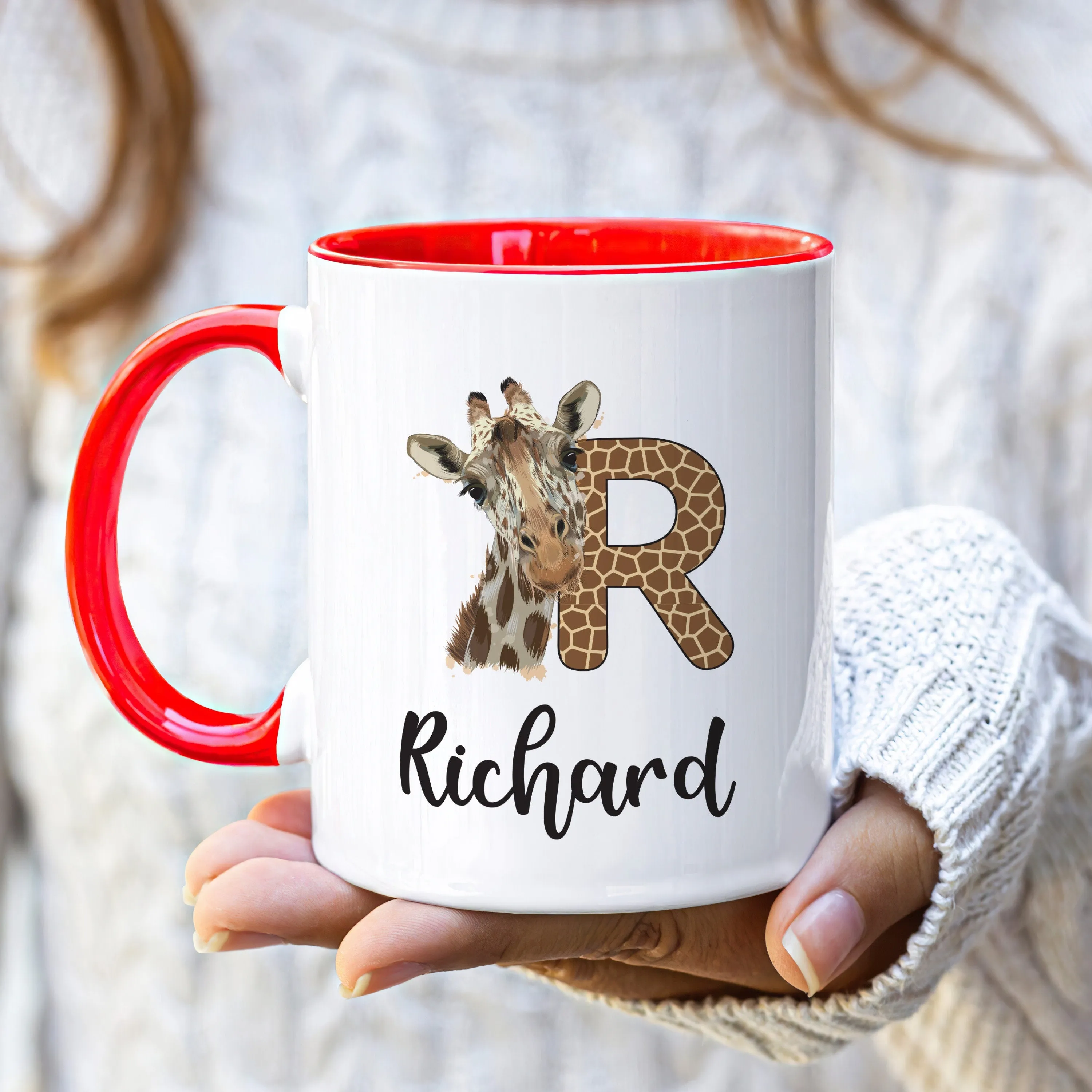 Personalized Giraffe Coffee Mug - Custom Initial Mug, Unique Birthday Gift for Her, Giraffe Lover's Special Gift, Elegant Animal Design