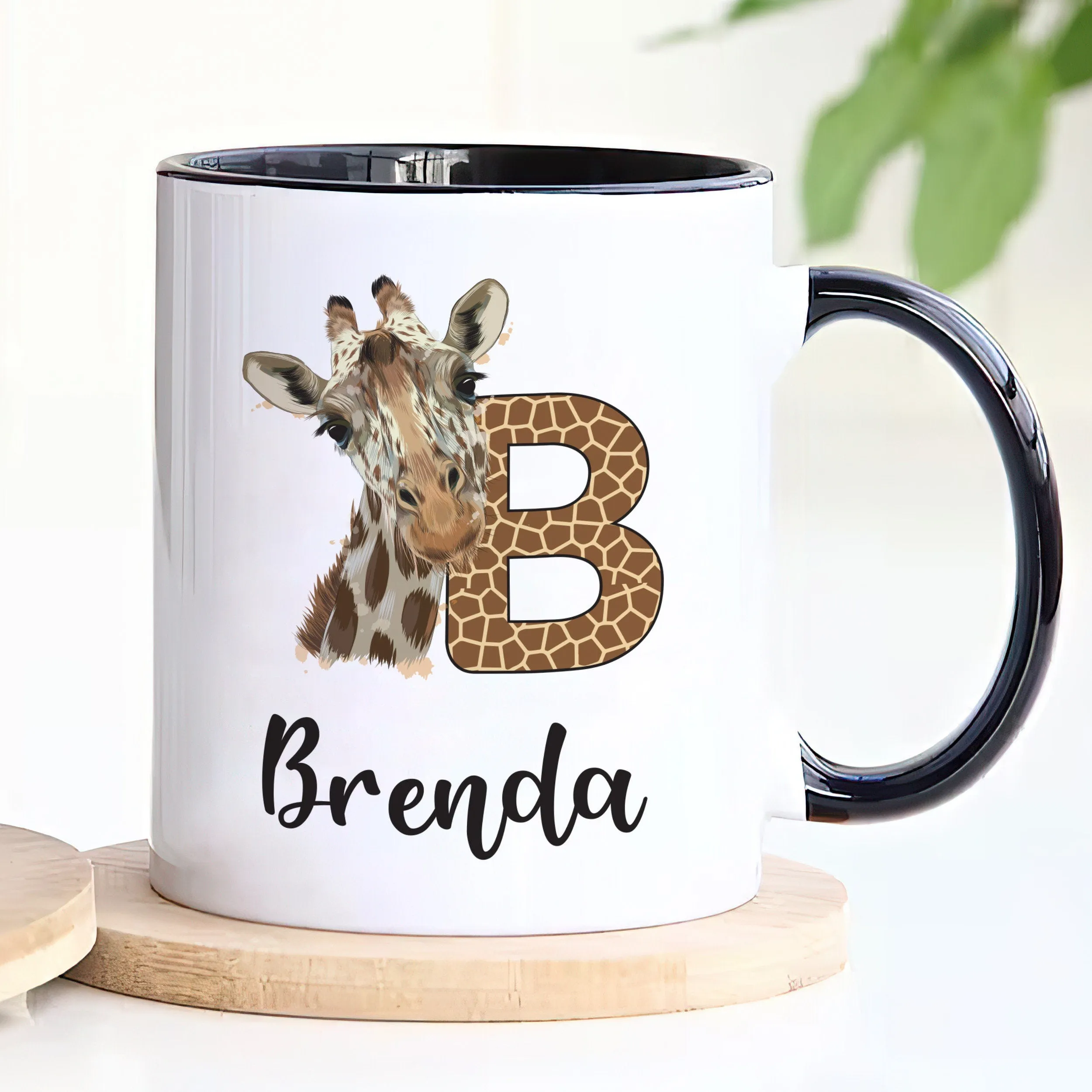 Personalized Giraffe Coffee Mug - Custom Initial Mug, Unique Birthday Gift for Her, Giraffe Lover's Special Gift, Elegant Animal Design