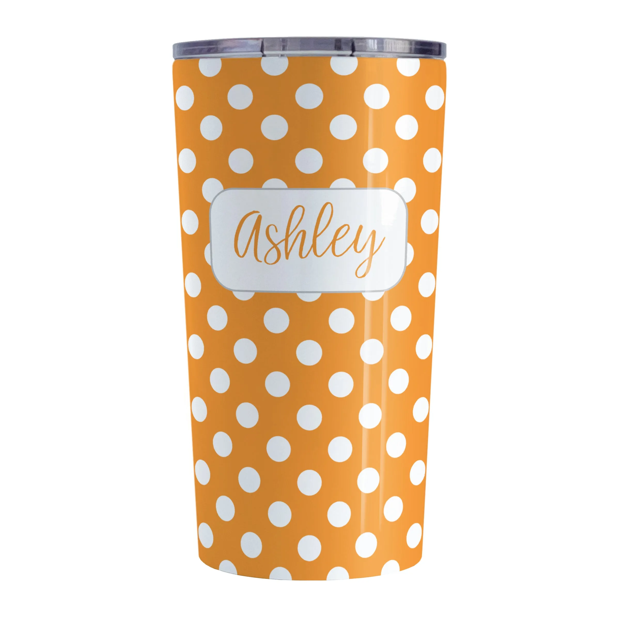 Personalized Orange Polka Dot Tumbler Cup