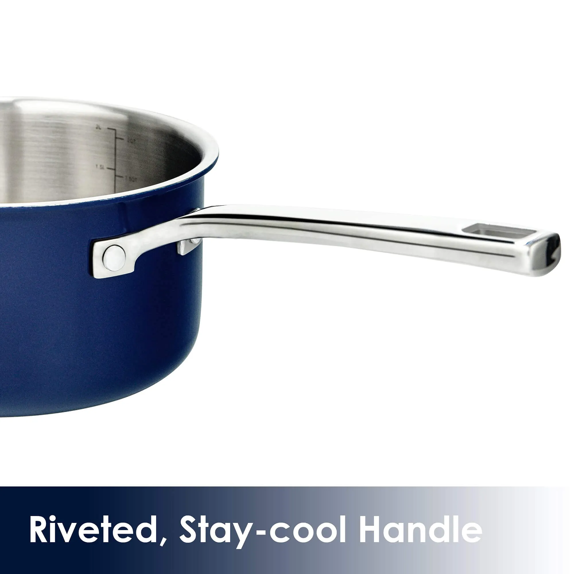 Rorence Stainless Steel Saucepan: 3-Ply Healthy Soup Pot with Glass Lid - Navy Blue - 2.5 Quart