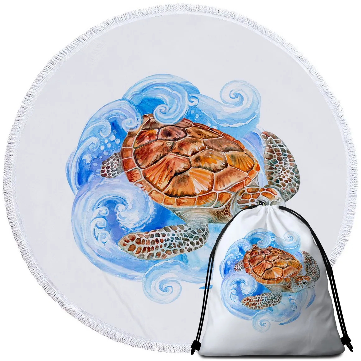 Sea Turtle Waves Round Beach Towel