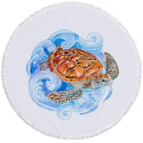 Sea Turtle Waves Round Beach Towel