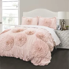 Serena 3 Piece Comforter Set Full/Queen Blush