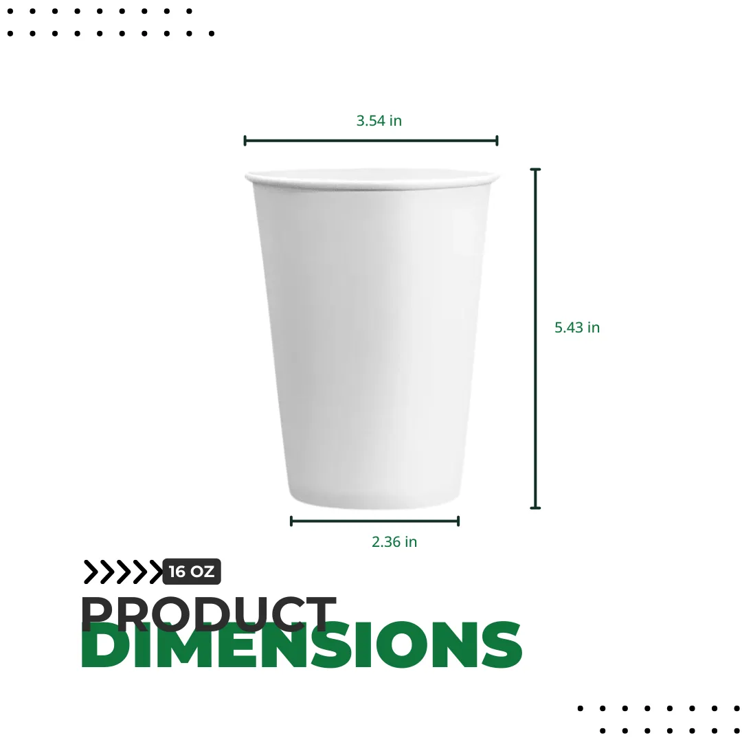 SINGLE WALL PAPER CUPS - WHITE - 16 oz