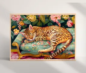 Sleeping Cat Print - Leopard Bedroom - Maximalist Wall Art - Bengal Cat Print - Leopard Wall Art - Cat Wall Art