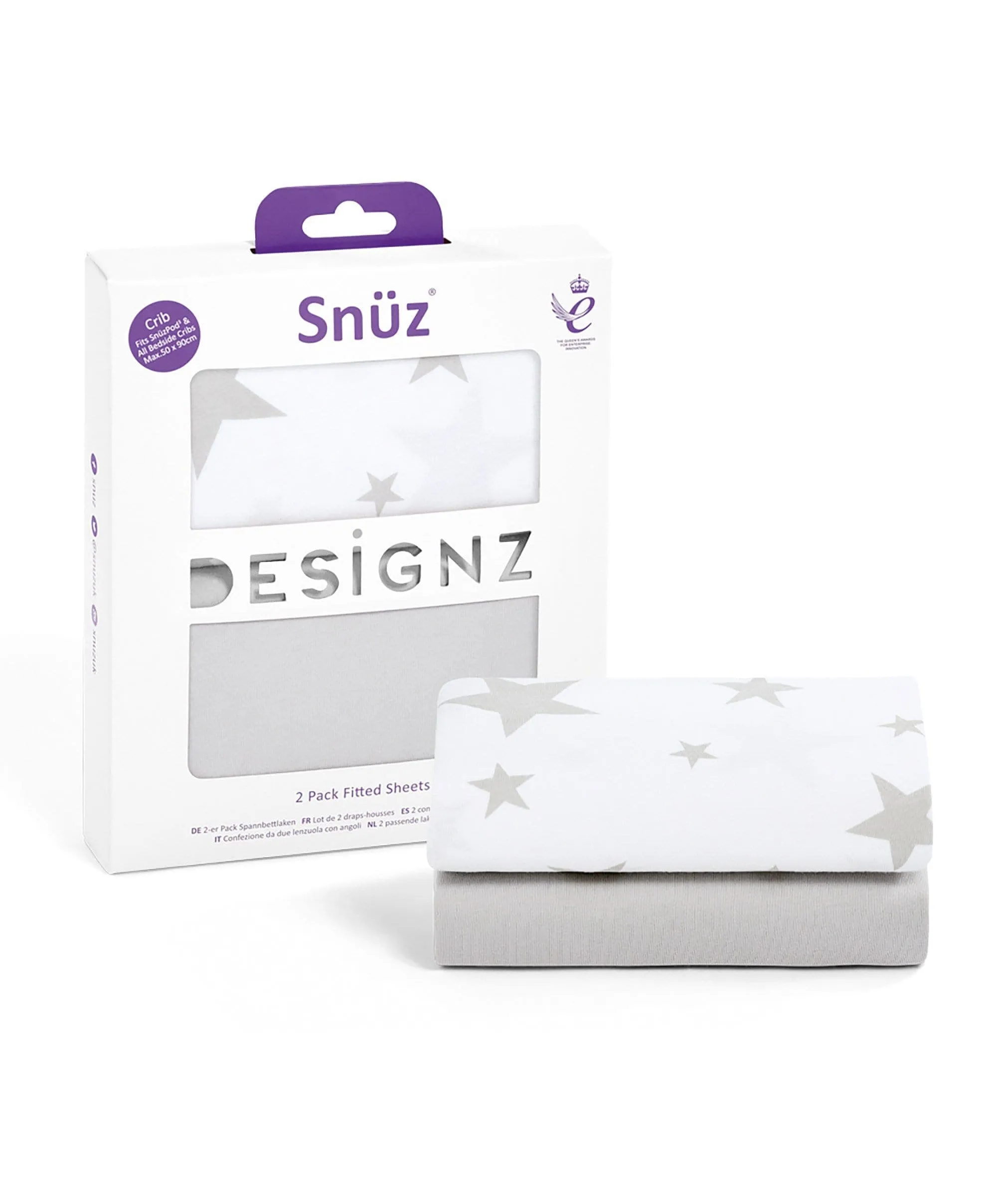 Snuz Fitted Crib Sheets 2 Pack - Grey Star