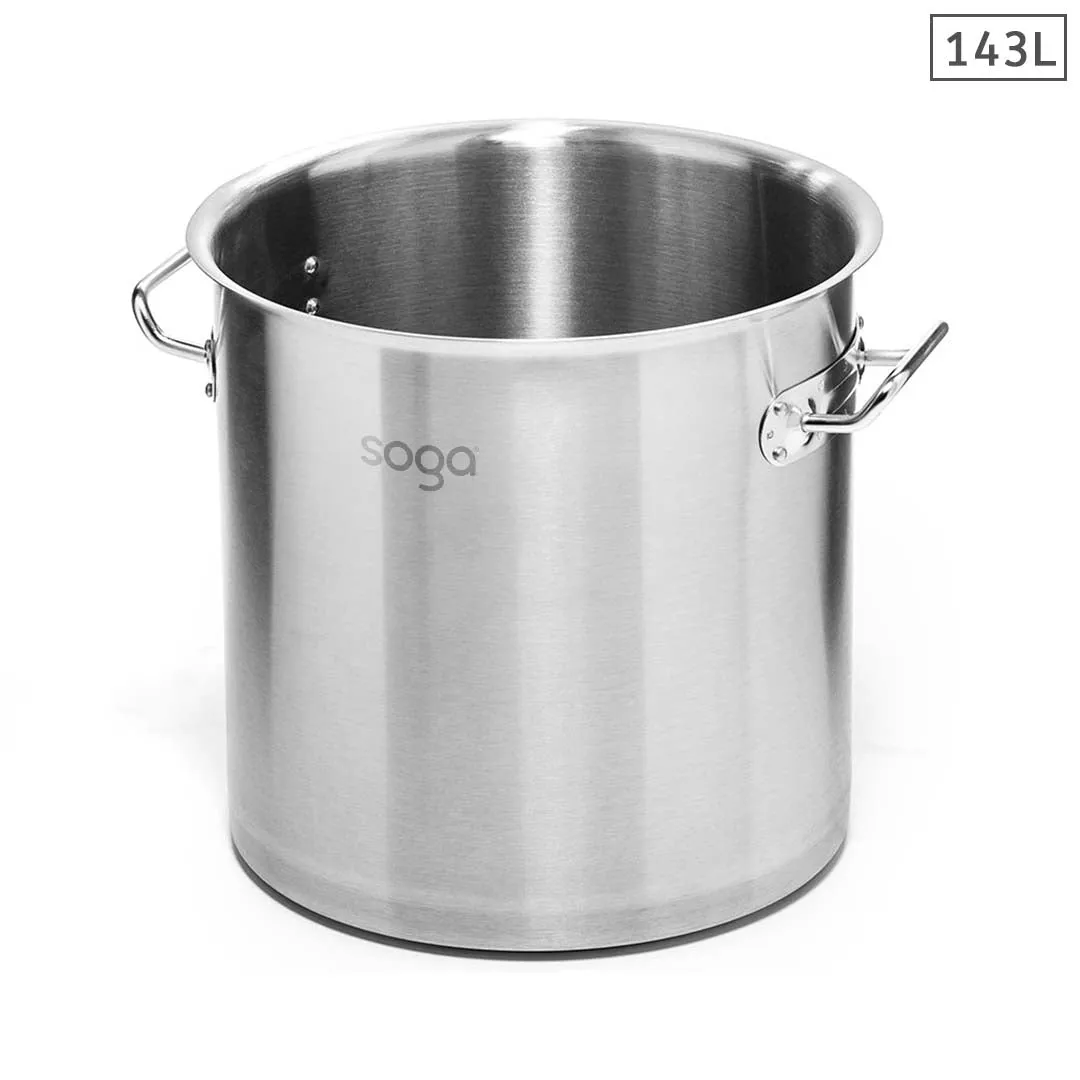 SOGA Stock Pot 143L Top Grade Thick Stainless Steel Stockpot 18/10 Without Lid