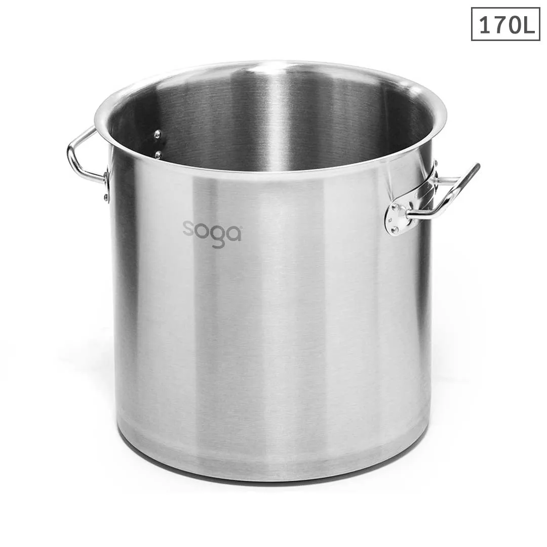 SOGA Stock Pot 170L Top Grade Thick Stainless Steel Stockpot 18/10 Without Lid