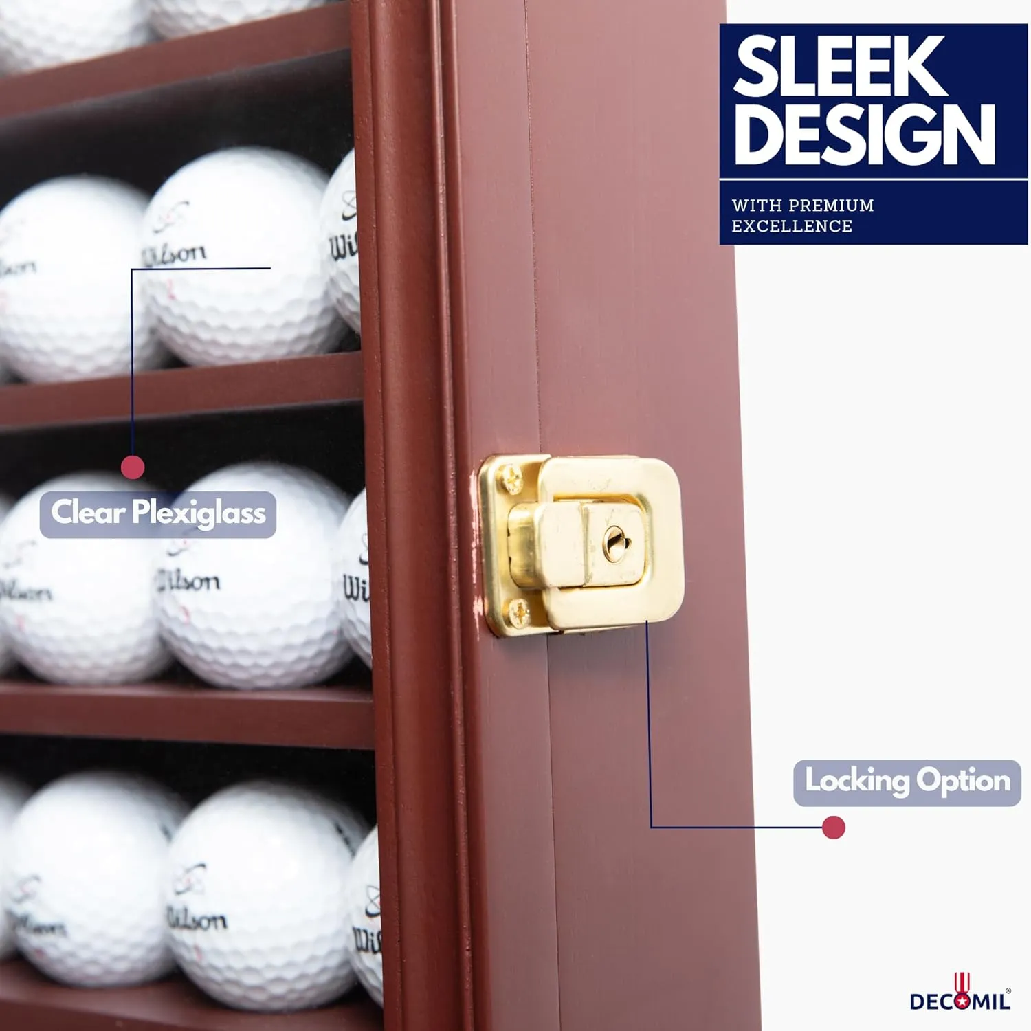 Solid Wood 49 Golf Ball Display Case Cabinet Wall Rack Holder with UV Protection and Lockable Door (Cherry Finish)