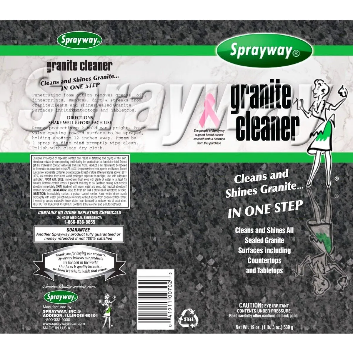 Sprayway SW702R 19 oz Aerosol Can Of Granite & Marble Cleaner & Polish - Quantity of 3