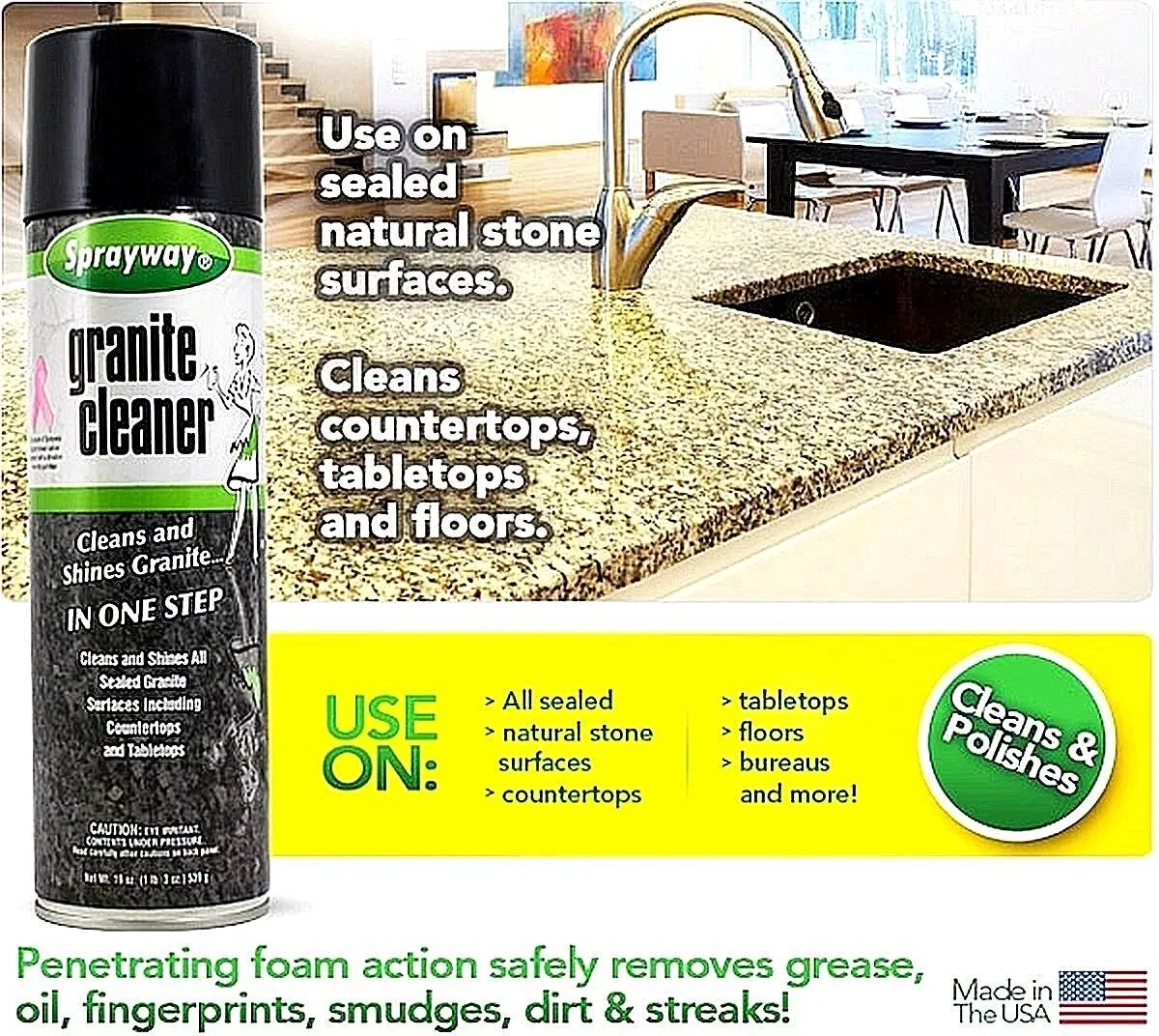 Sprayway SW702R 19 oz Aerosol Can Of Granite & Marble Cleaner & Polish - Quantity of 3