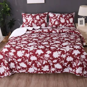 Spring Red 3 Pcs Bamboo Blend Ultrosonic Reversible Comforter Set King