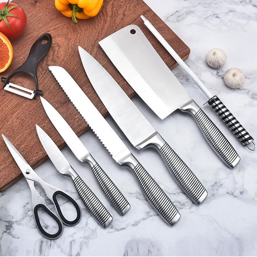 Stainless Steel 9PC Kitchen Chef Knife Block Set Knives Scissor Sharpener AU