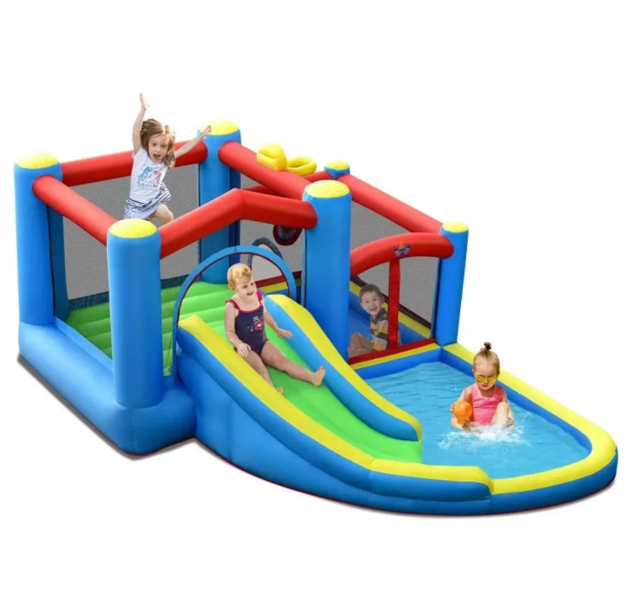 Super Cool Indoor Or Outdoor Inflatable Water Slide Jump Bouncy Castle With Powerful 480W Blower | Easy Set Up / Take Down | High Quality | Carrying Bag