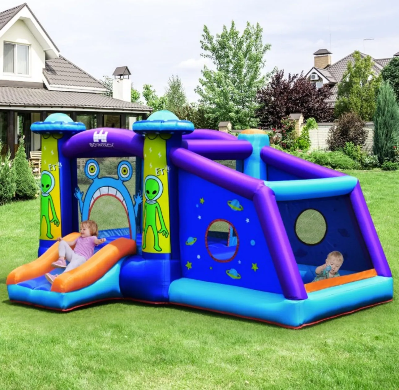 Super Fun Jumping Bouncy Castle With Water Slide & 550W Blower | Waterproof | Carrying Bag | Repair Kit | Huge Jump Area | Large Play Area