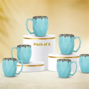 The Better Home Ceramic Tea Coffee Cup with Handles (560 ml x 6) | Microwave Safe | Refrigerator Safe | Scratch Resistant | Stain Proof | Glossy Finish | Gifting Set | (Pack of 6- Sky Blue)