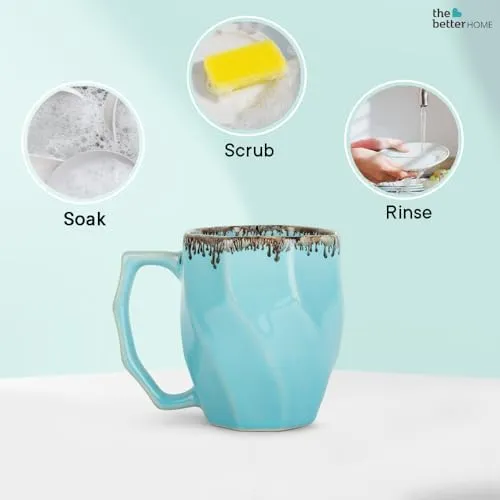 The Better Home Ceramic Tea Coffee Cup with Handles (560 ml x 6) | Microwave Safe | Refrigerator Safe | Scratch Resistant | Stain Proof | Glossy Finish | Gifting Set | (Pack of 6- Sky Blue)