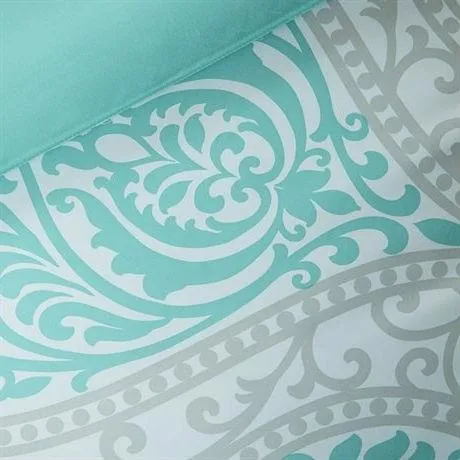 Twin - Twin XL Aqua Teal Turquoise Blue White Modern Damask Comforter Set