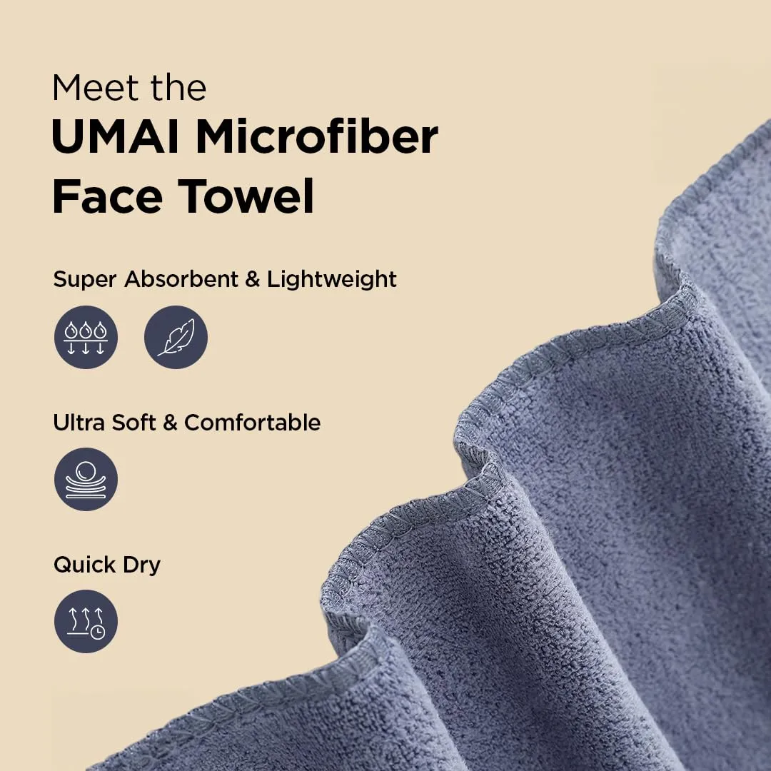 UMAI Microber Face Towel (40cmX60cm) 400 GSM - Super Absorbent, Quick-Dry, Gentle on Skin, Super-Soft for Everyday Use | Microfiber Face Towel for Women & Men (Pack of 2, Blue-Grey)