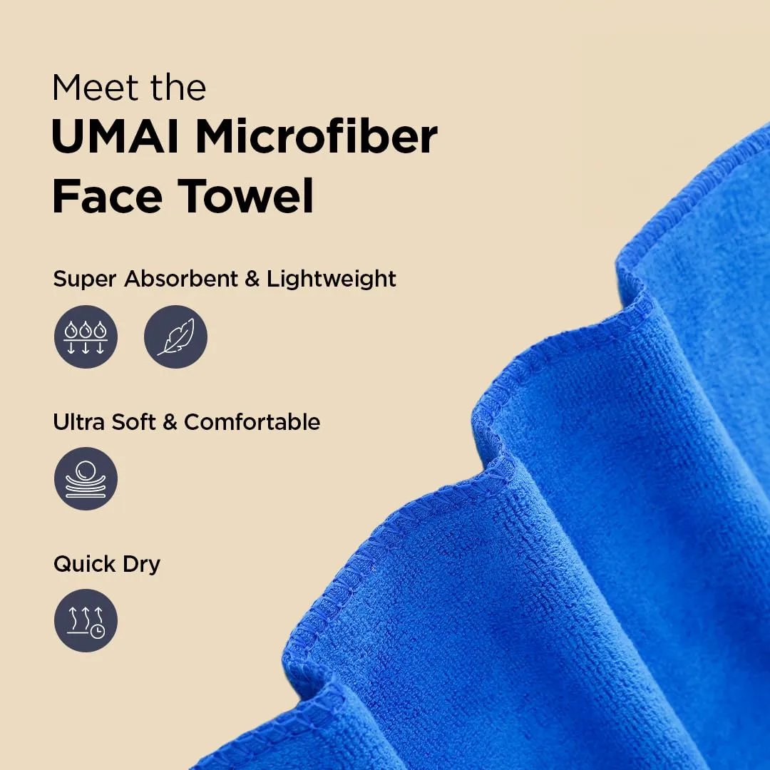 UMAI Microber Face Towel (40cmX60cm) 400 GSM - Super Absorbent, Quick-Dry, Gentle on Skin, Super-Soft for Everyday Use | Microfiber Face Towel for Women & Men (Pack of 2, Blue-Purple)