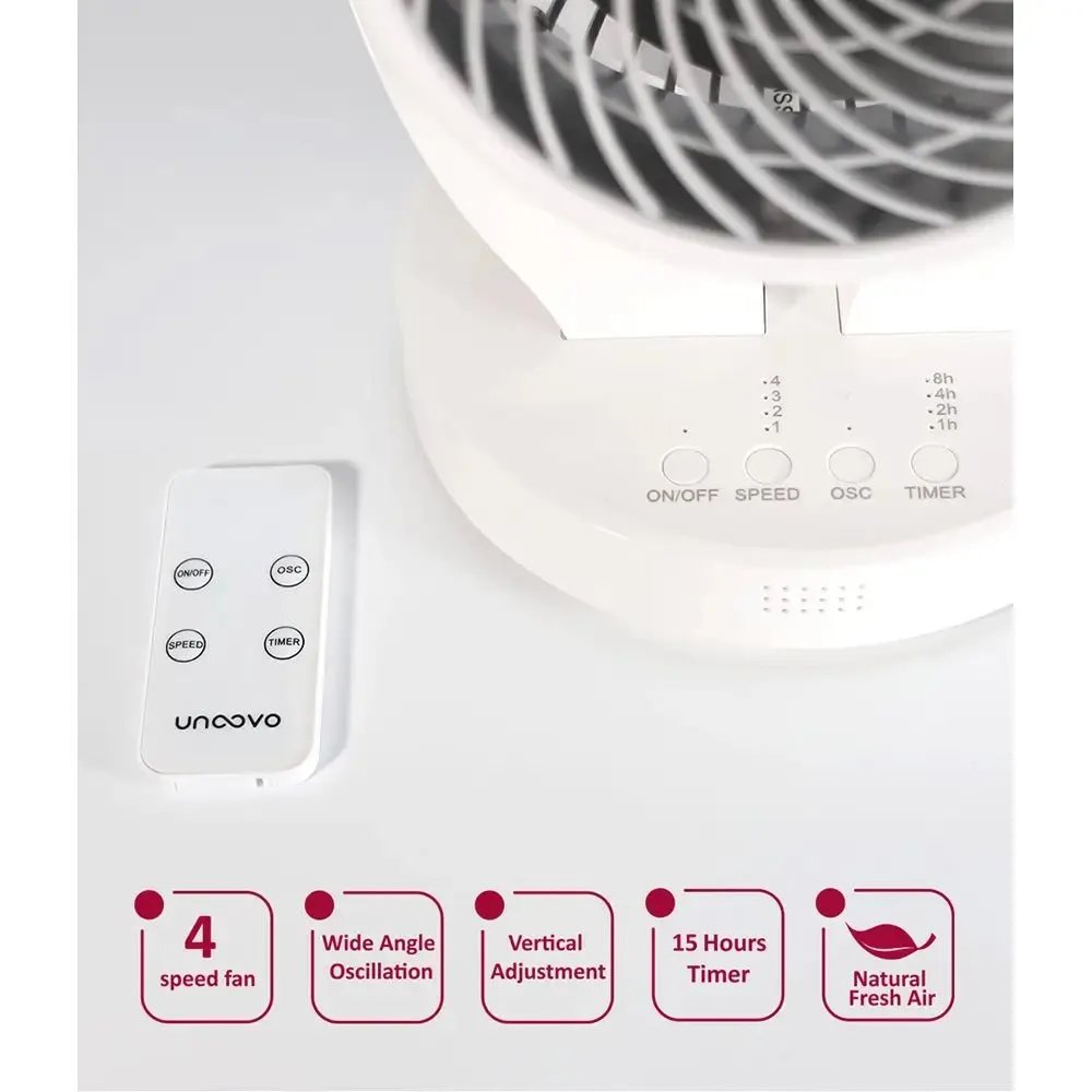 Unoovo UNOFAN7 7 Inch Desk Fan, 4 Speed Settings, 70 Degree Horizontal Oscillation, 15 Hours Power Off Timer - 21cm Wide