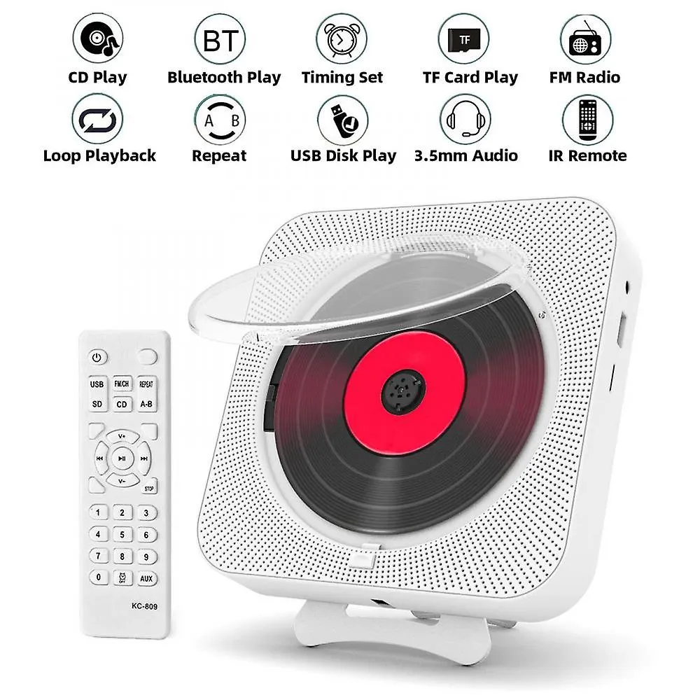 US Plug Portable Cd Player Bluetooth Speaker Stereo Led Screen Wall Mountable Music With Ir Remote Control Fm Radio