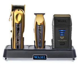 Wahl Pro 4pc Gold Limited Edition Combo by ibs – Gold Magic clip Cordless, Gold Detailer li Cordless, Black Vanish Shaver, Multi-Charge Power Station