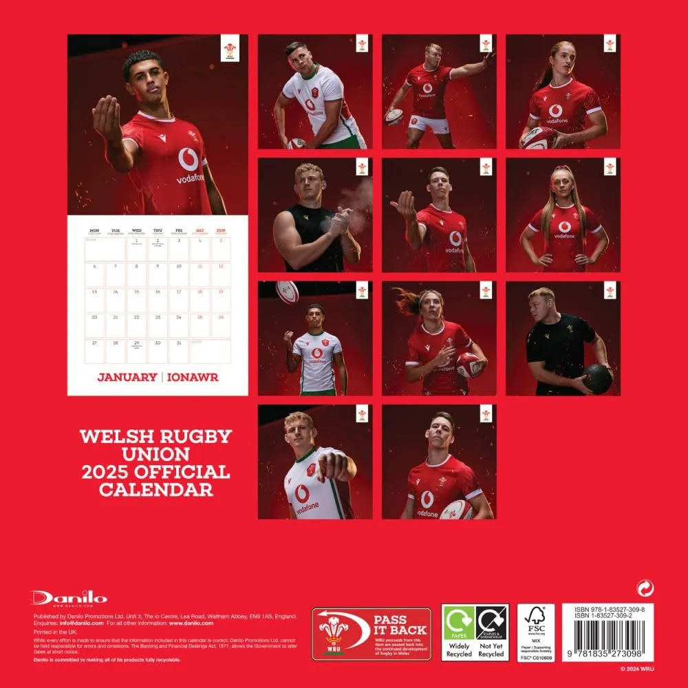 Wales Rugby Union 2025 Square Calendar