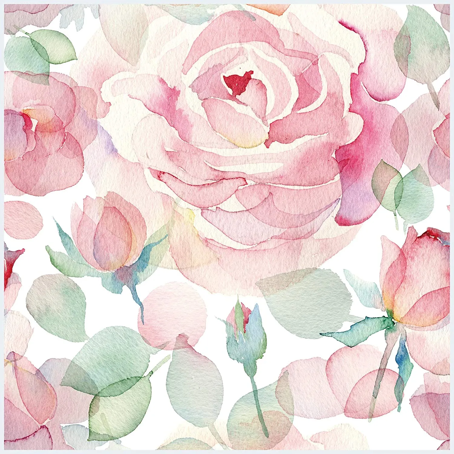 Wallpaper Floral Watercolor Pink/White/Green  17.7in x 9.8ft