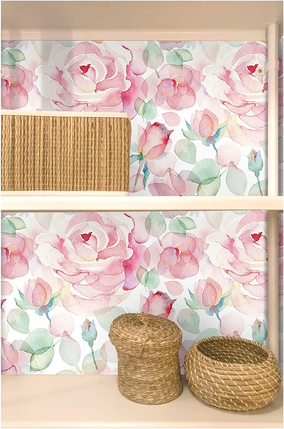 Wallpaper Floral Watercolor Pink/White/Green  17.7in x 9.8ft