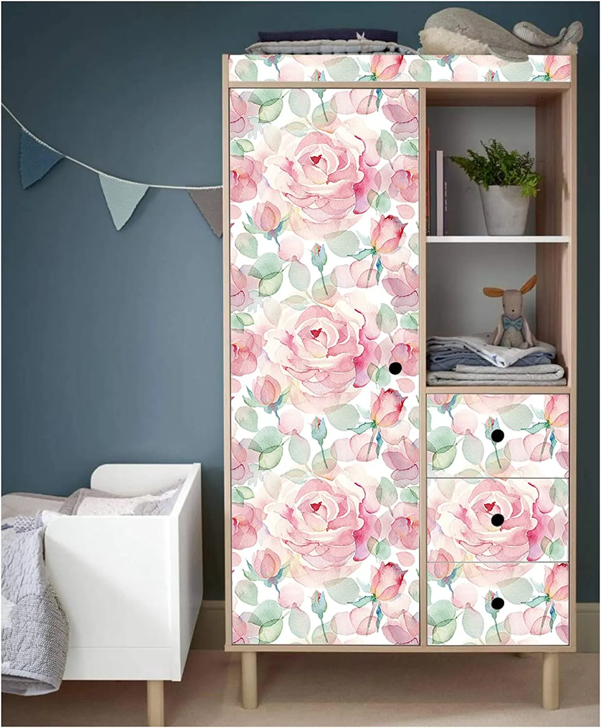 Wallpaper Floral Watercolor Pink/White/Green  17.7in x 9.8ft