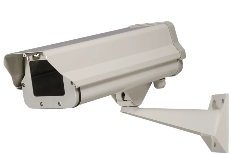 Weatherproof security camera enclosure with heater and blower