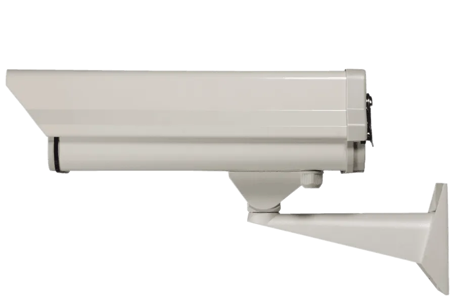 Weatherproof security camera enclosure with heater and blower