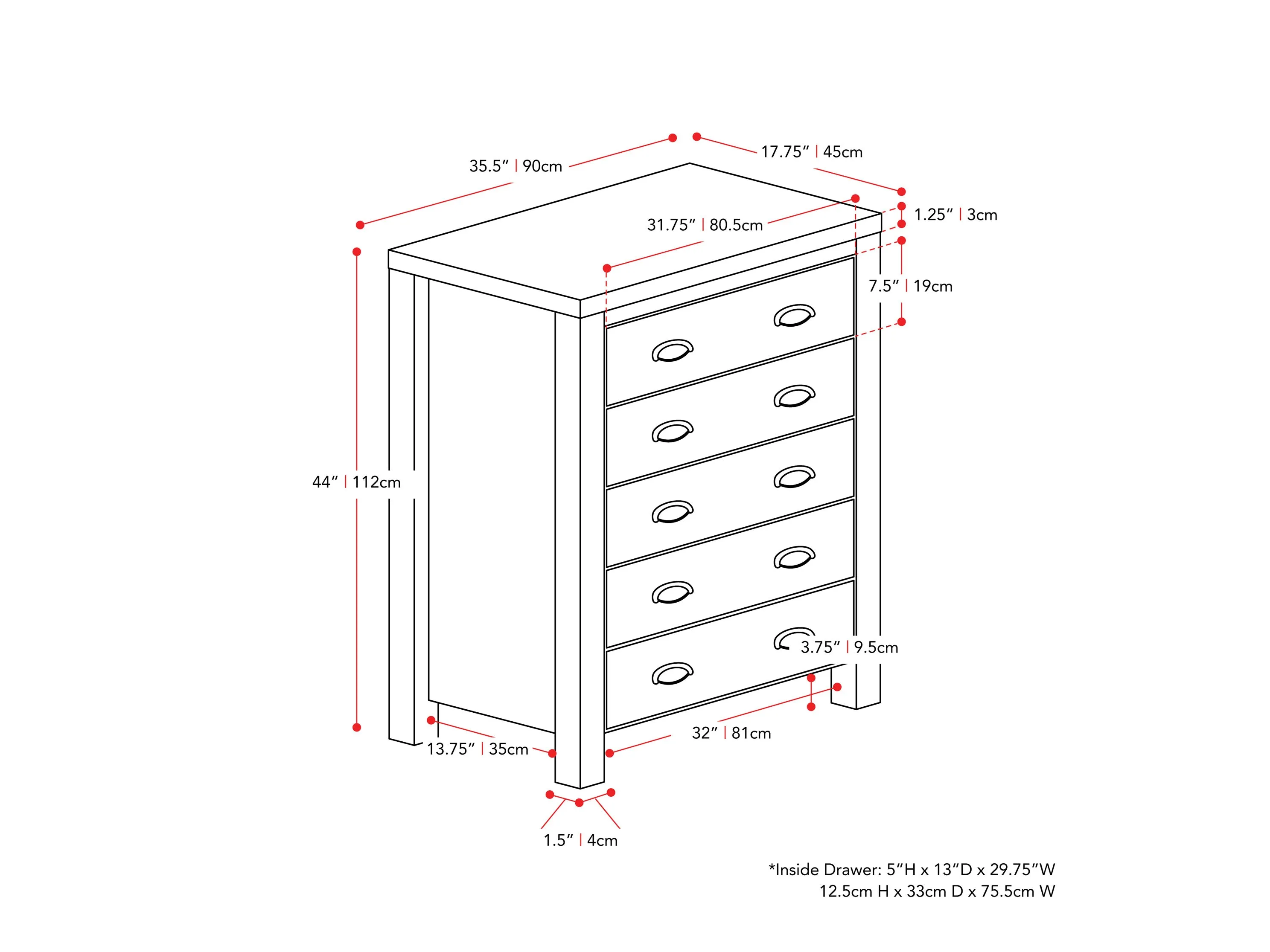 White 5 Drawer Dresser