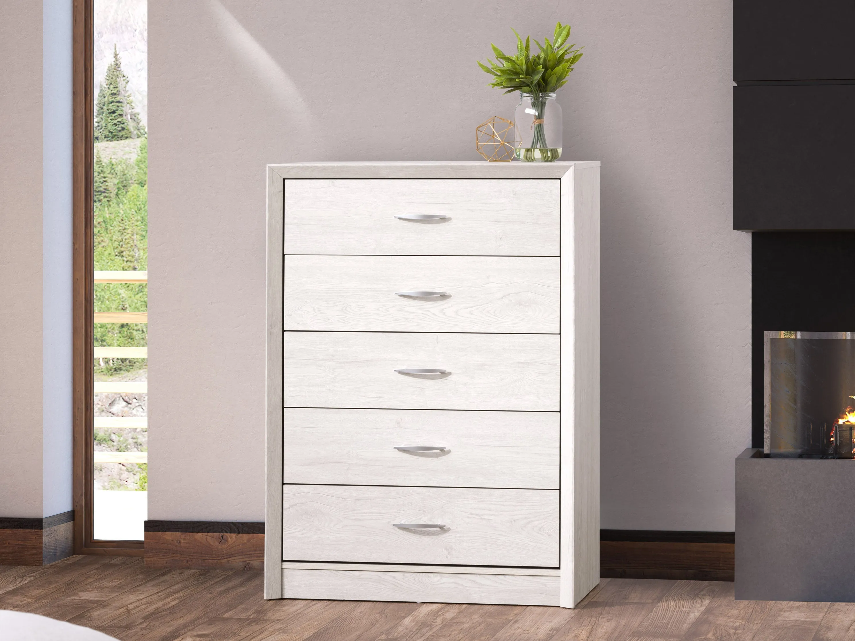 White Washed Oak Tall Bedroom Dresser