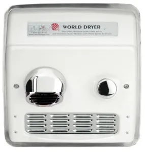 WORLD DRYER® RA54-Q974 Model A Series Hand Dryer - Cast-Iron White Porcelain Push Button Recessed (208V-240V)