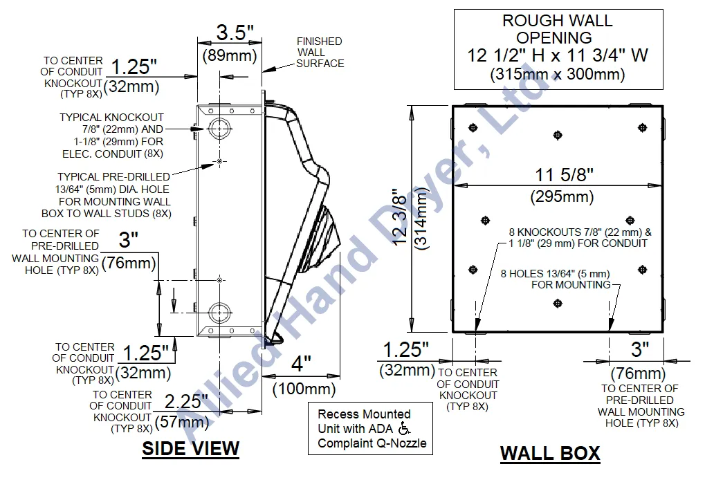 WORLD DRYER® XRA57-Q974 Model A Series Hand Dryer - Cast-Iron White Porcelain Automatic Recessed (277V)