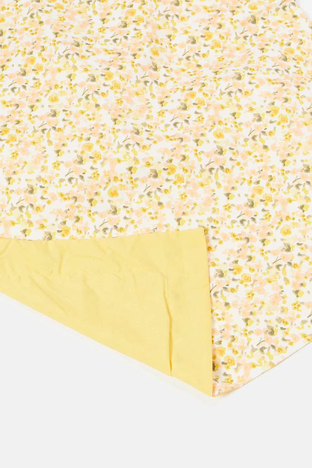 Yellow Floral Printed 3 Piece Comforter Set (Single Size)